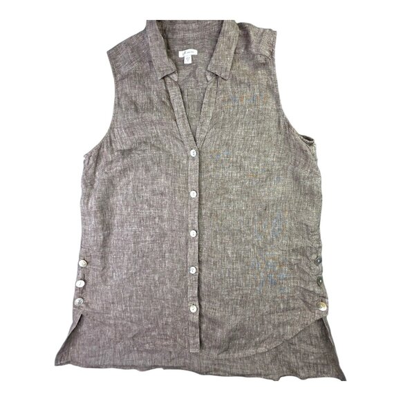 J Jill Love Linen Shirt Womens Medium Brown Sleeveless Button Front Tunic Top - Picture 1 of 10